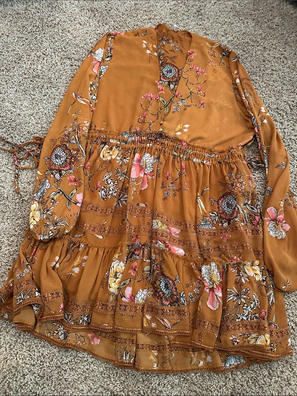 Free People Cherry Blossom Dress plunge neckline Fairy Boho Cottage Lace Floral